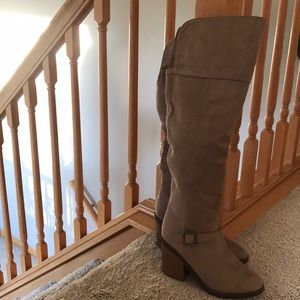 Over the knee taupe boots